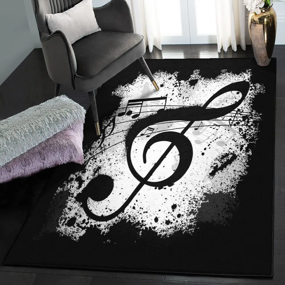 Music Note Large Living Room Rugs, Music Note Black GS CL Rug
