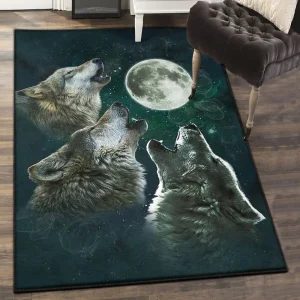 Mythical Creatures Washable Rugs, Three Wolf Moon Rug