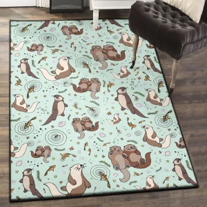 Otter Dining Room Rug, Otters In Blue Rug