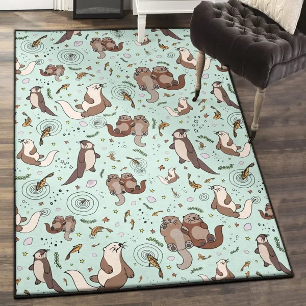 Otter Dining Room Rug, Otters In Blue Rug