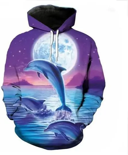 Dolphin Sea Animal The Moon 3D Hoodie