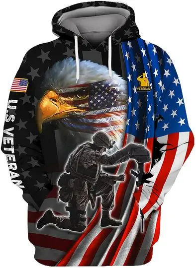 US Veteran With Bald Eagle In American Flag 3D Hoodie