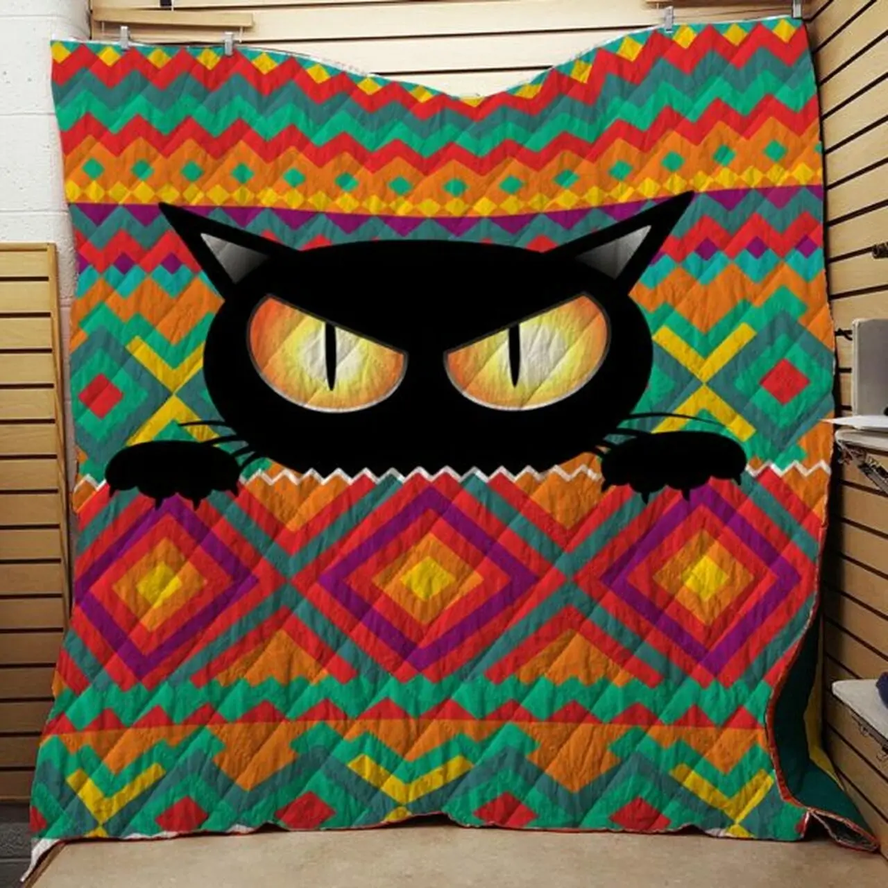 Colorful Black Cat Quilt Blanket Ver 2 and Home Decor