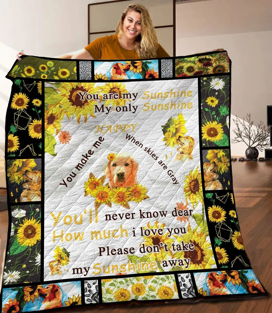 Golden Retriever Quilt Blanket C9B060604Pt and Home Decor