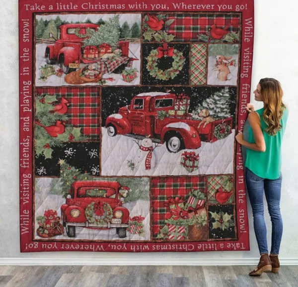 3D Red Truck Christmas Tree Custom Quilt and Home Decor
