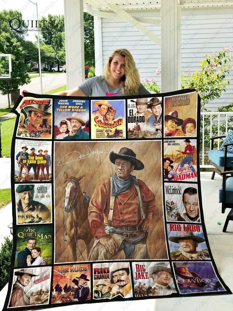 Adu John Wayne Quilt Blanket Ver 17 1 and Home Decor