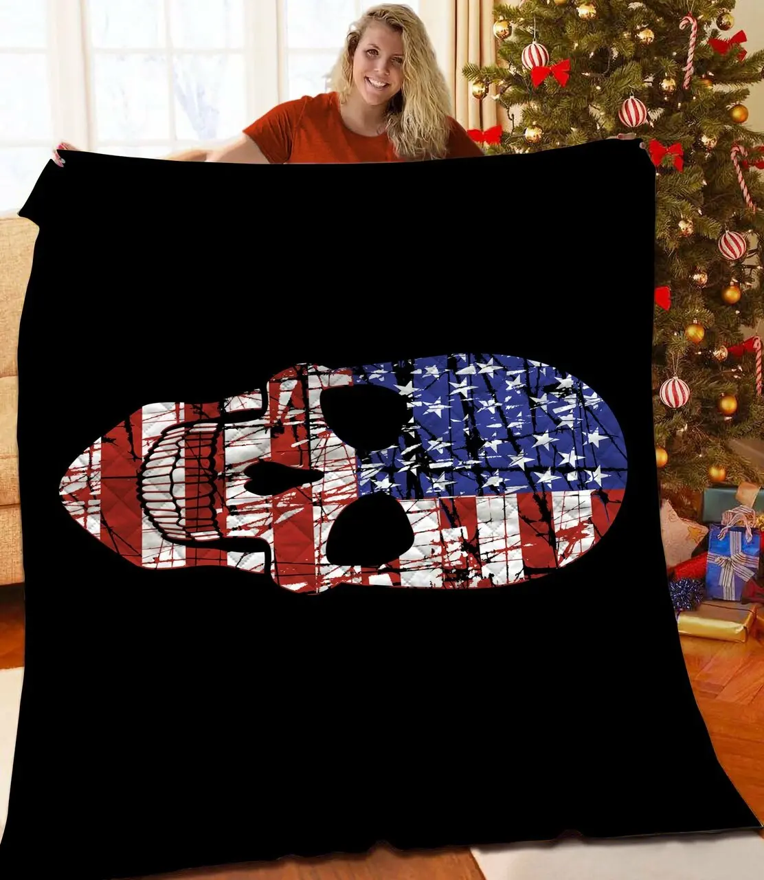 American Skull Jfj Quilt Wg and Home Decor