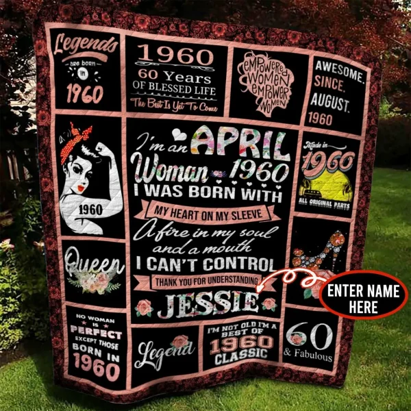 April 1960 Personalized Quilt Blanket Bbb010601Nb and Home Decor