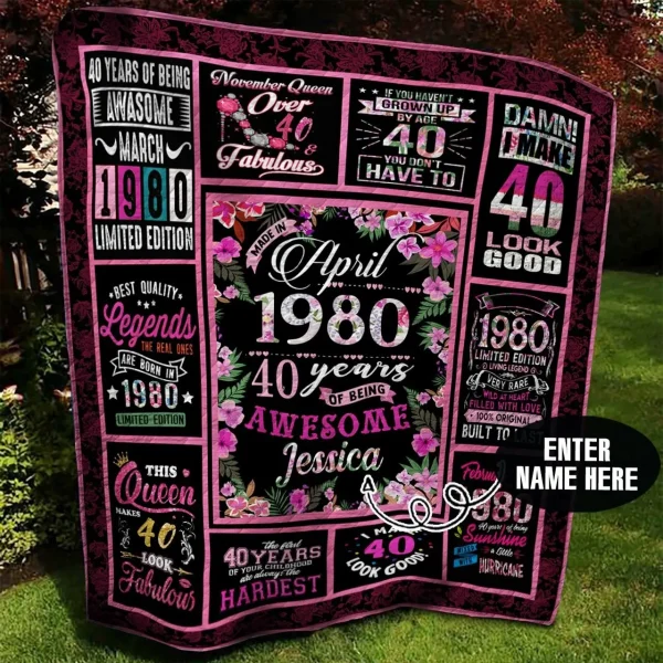 April 1980 Personalized Quilt Blanket Bbb010617Mh and Home Decor