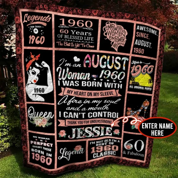 August 1960 Personalized Quilt Blanket Bbb010602Nb and Home Decor