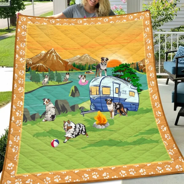 Australian Shepherd Go Camping Quilt Quilt and Home Decor
