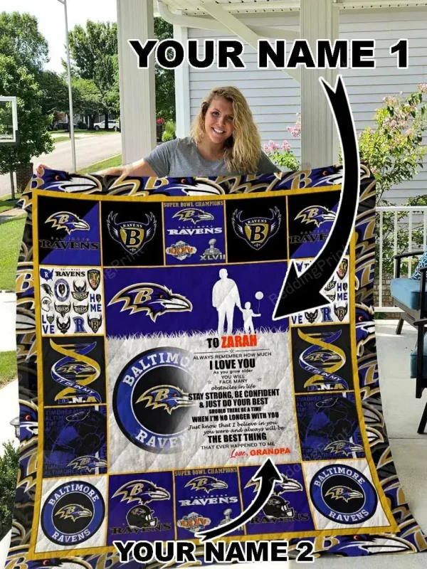 Baltimore Ravens Personalized Name Quilt Blanket and Home Decor
