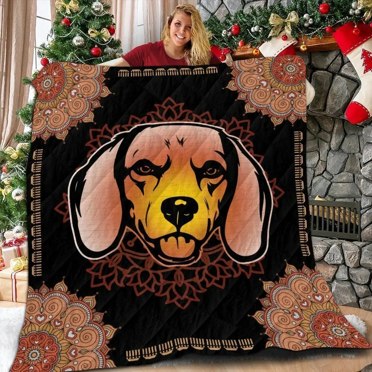 Beagle Mandala Love 3D Customized Quilt and Home Decor