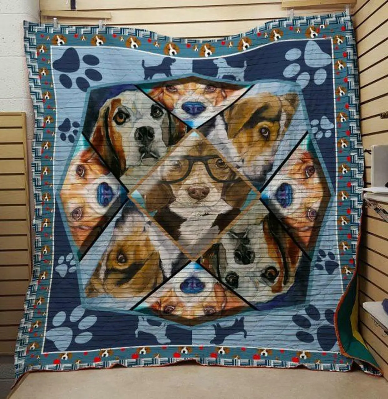 Beagle Wears Glass Quilt and Home Decor