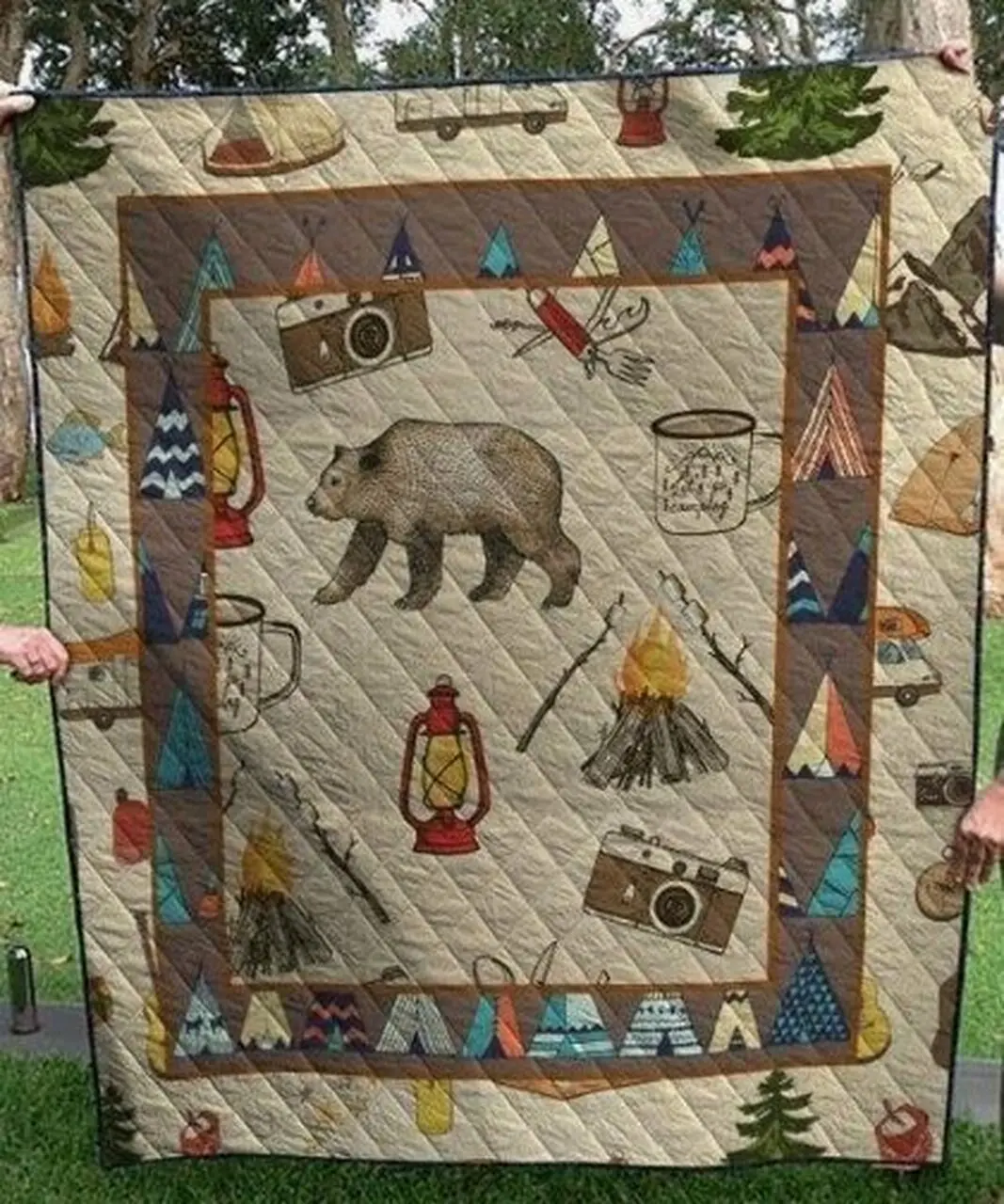 Bear And Camping Clt1810028H Quilt Blanket and Home Decor