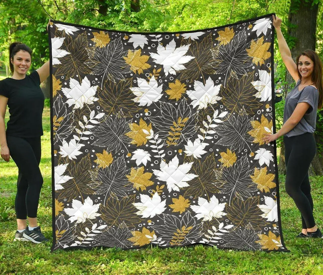 Beautiful Gold Autumn Maple Leaf Pattern DHCDHC DT1910 Quilt Blanket and Home Decor