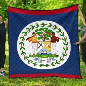 Belize Flag Premium Quilt A6 Quilt and Home Decor