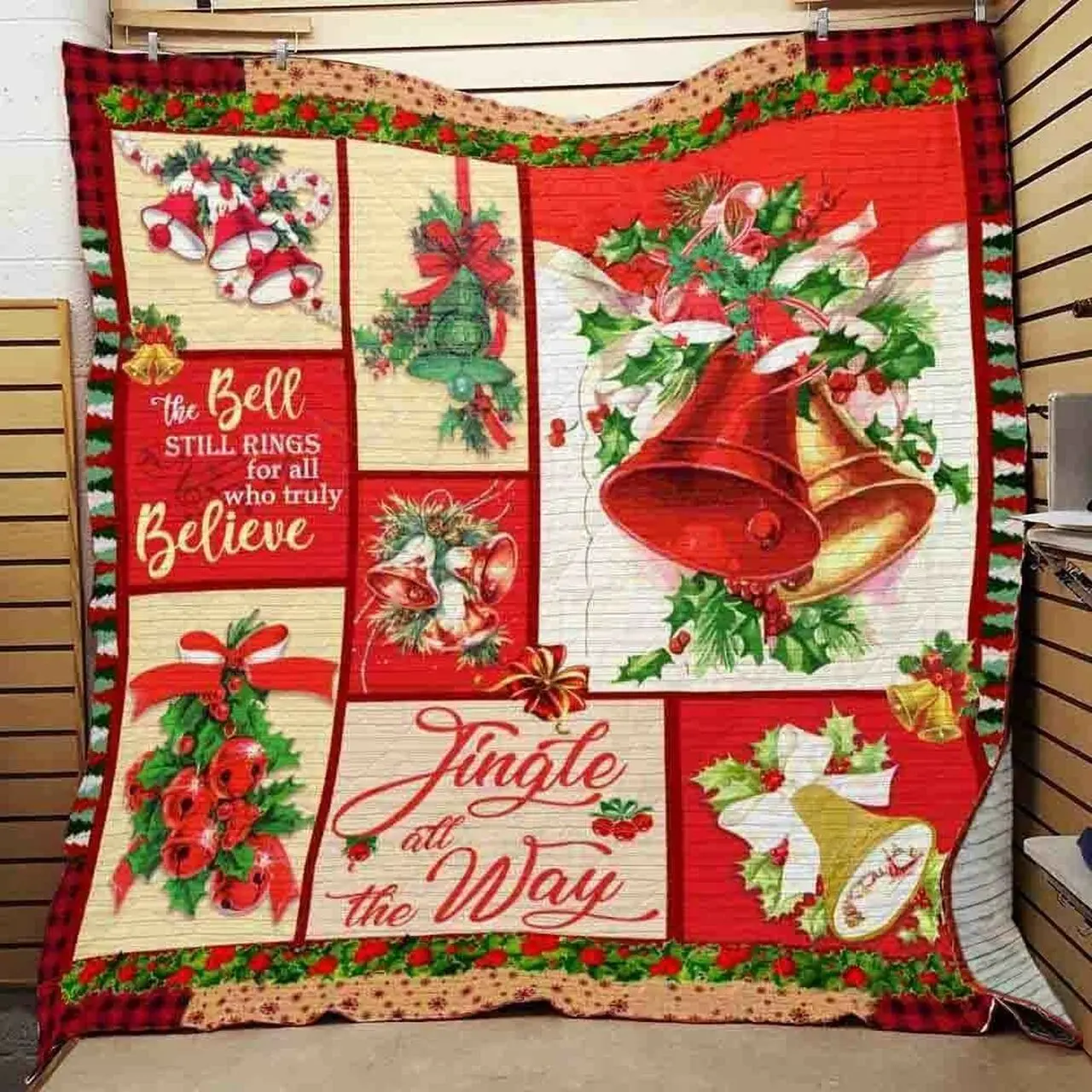 Bells Christmas Quilt Blanket and Home Decor