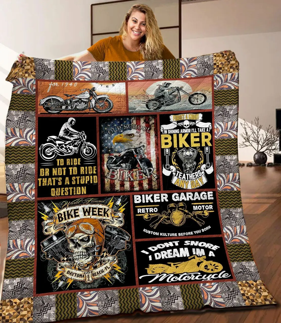 Biker Quilt Blanket C9B270306MI and Home Decor