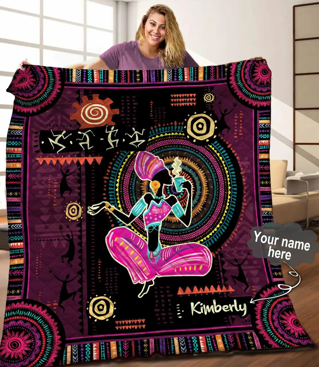 Black women Personalized Quilt Blanket C9B100603TA and Home Decor