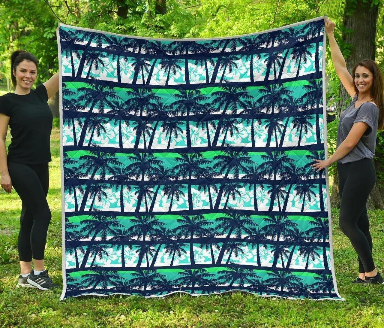 Blue Hibiscus Palm Tree Hur Quilt Bevrue and Home Decor