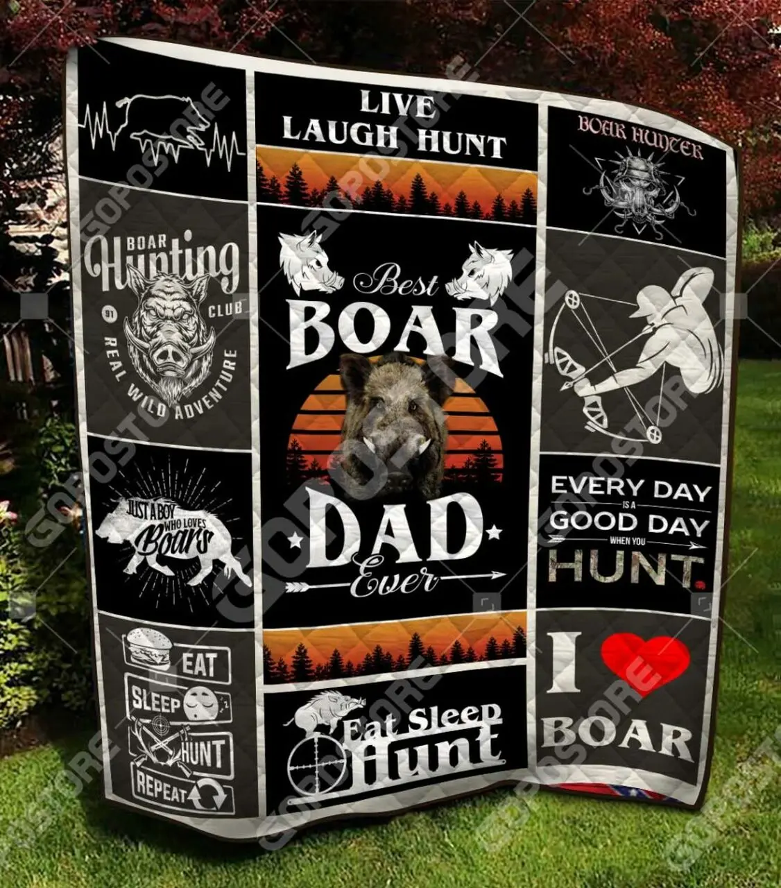Boar Hunter Quilt Blanket and Home Decor