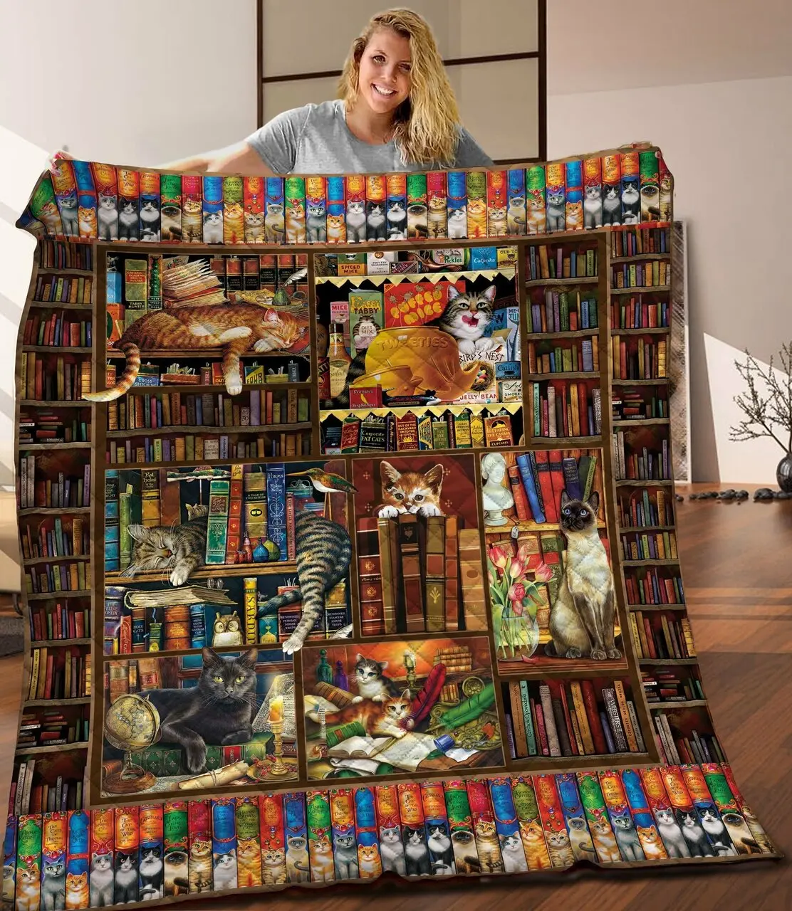 Book And Cat Jfj Quilt Dl and Home Decor