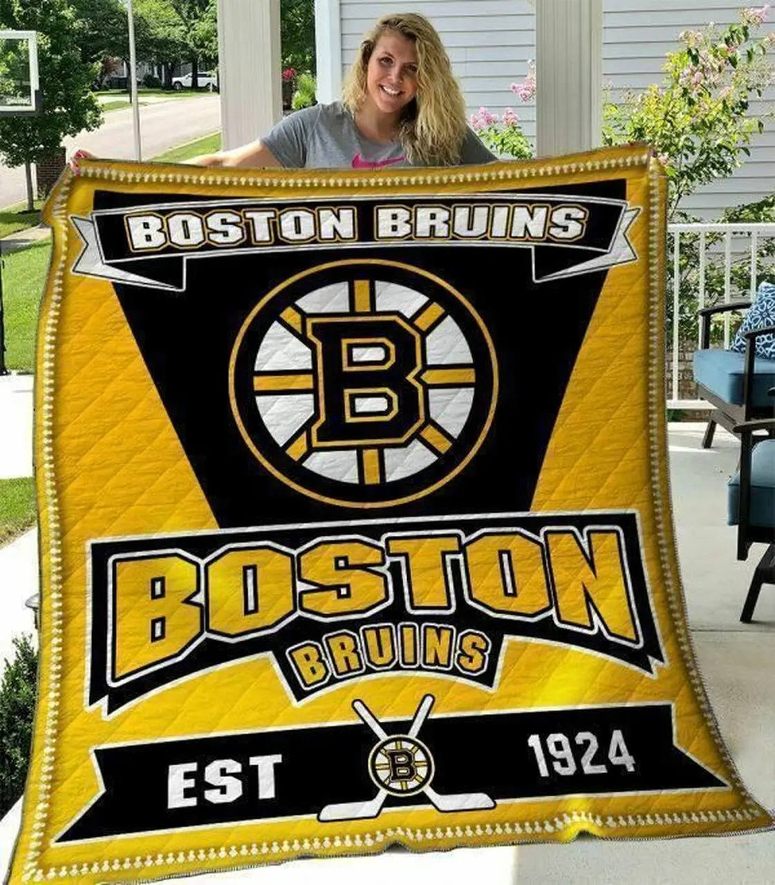 Boston Bruins Quilt Blanket 09 and Home Decor