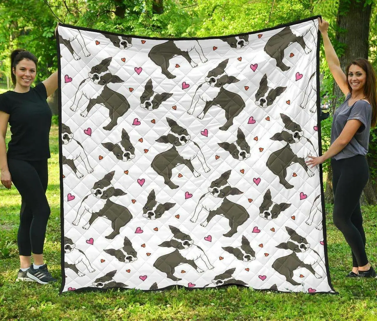 Boston Terrier Dog Hearts Vector Pattern DHCDHC DT1910 Quilt Blanket and Home Decor