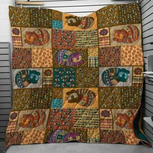 Brown Cat Quilt Blanket Quilt and Home Decor