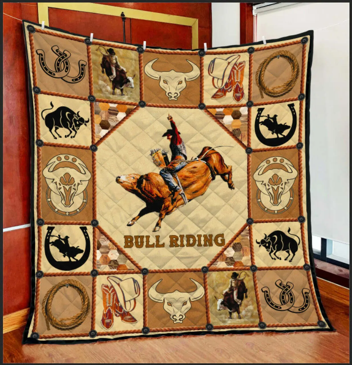 Bull Riding Quilt Blanket and Home Decor