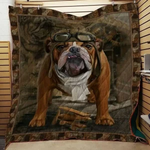 Bulldog Cute Pilot 3D Customized Quilt and Home Decor