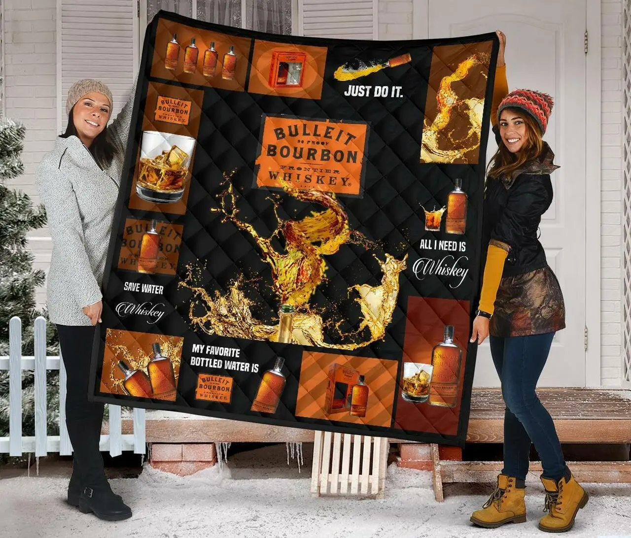 Bulleit Bourbon All I Need Is Whisky Gift Idea Quilt and Home Decor