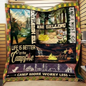 Camp More Worry Less Blanket Th1707 Quilt and Home Decor