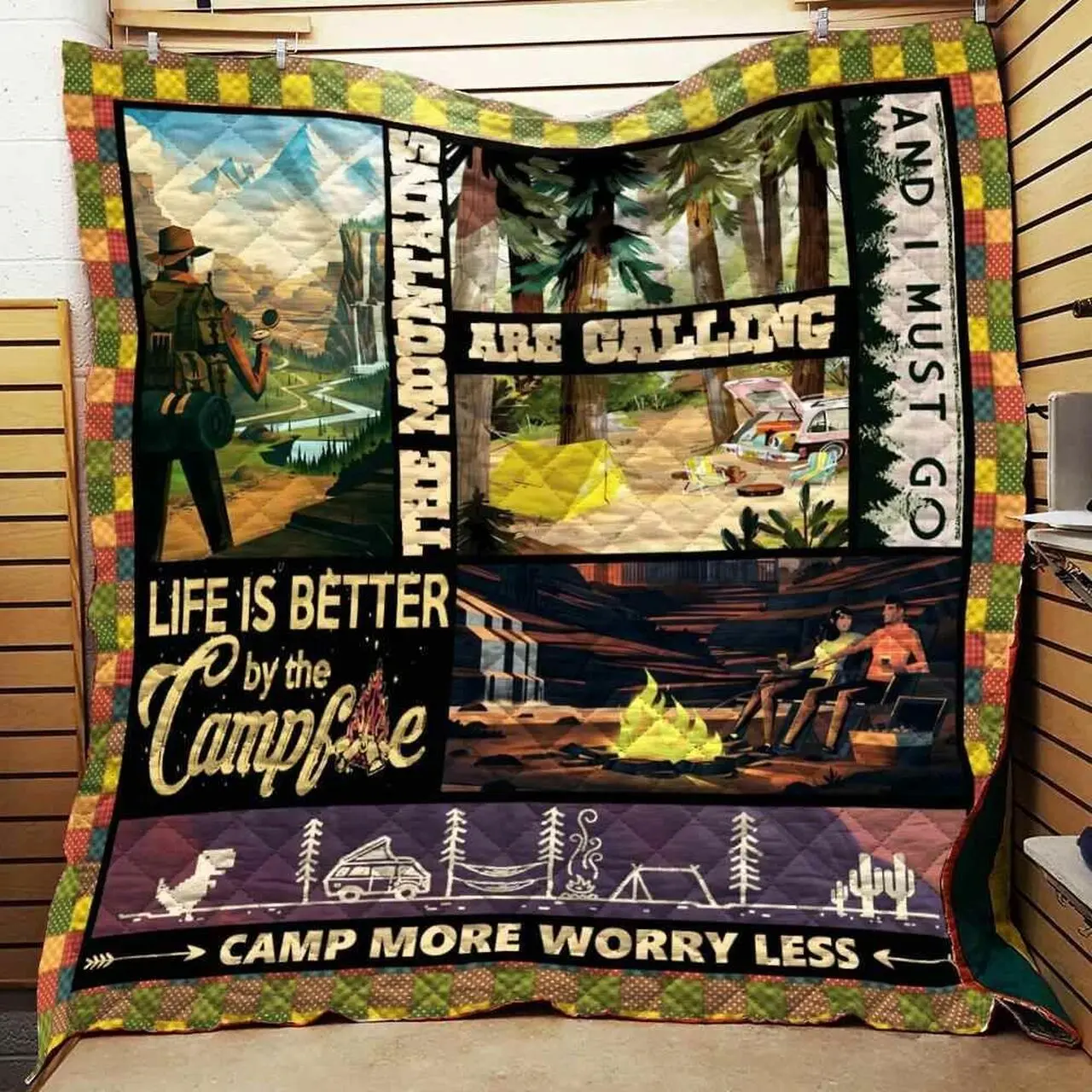 Camp More Worry Less Blanket Th1707 Quilt and Home Decor