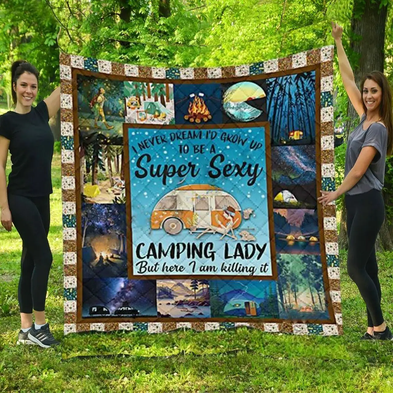 Camping Lady Quilt Blanket ABC07112781 and Home Decor