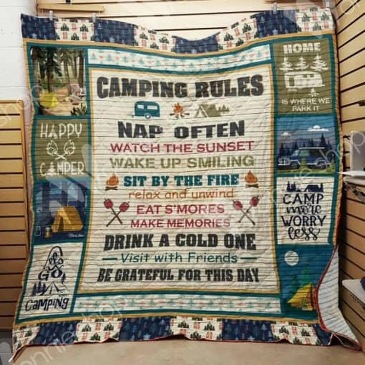 Camping Rules Quilt Blanket Quilt and Home Decor