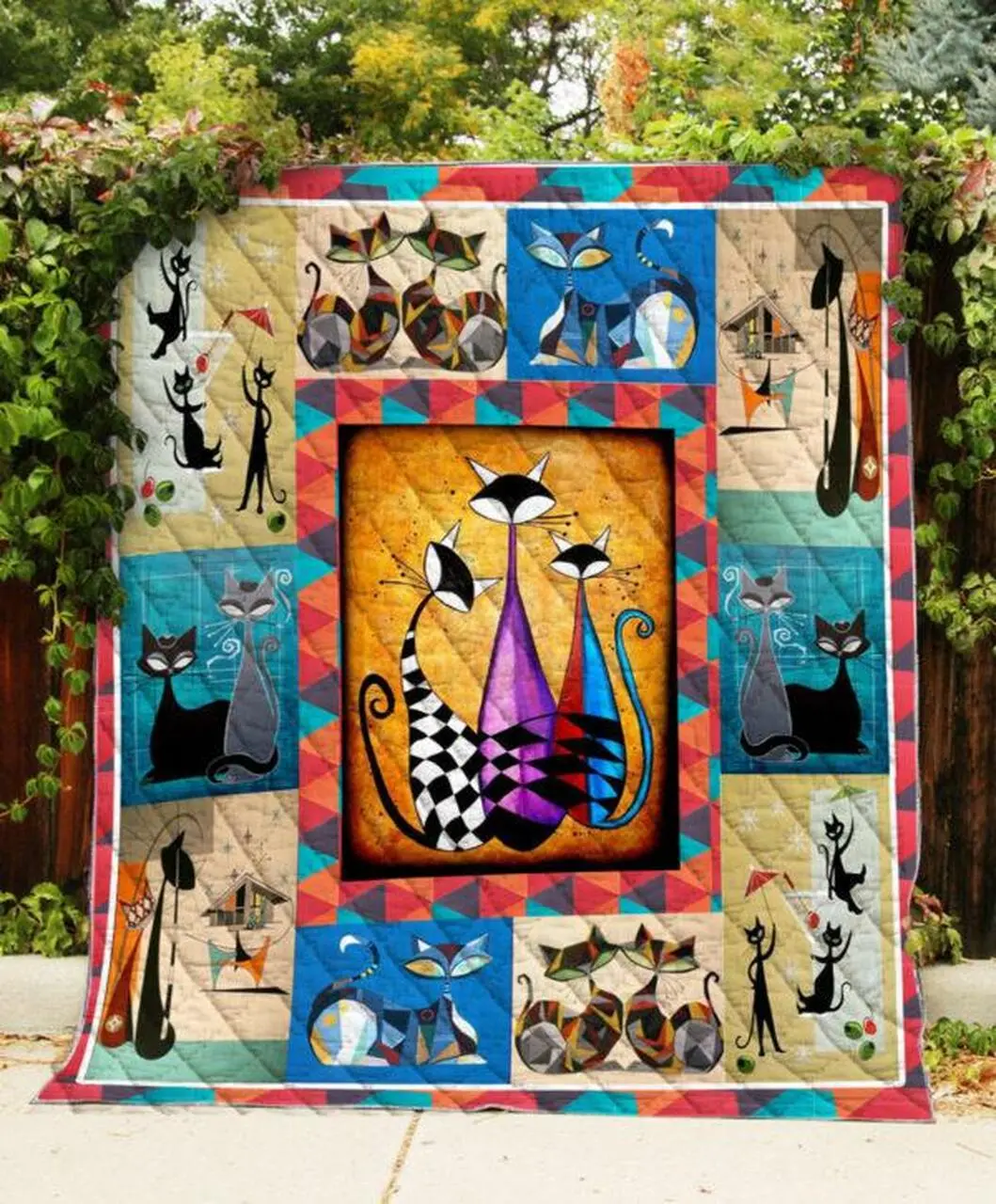 Cat Abstract Quilt Blanket Quilt and Home Decor
