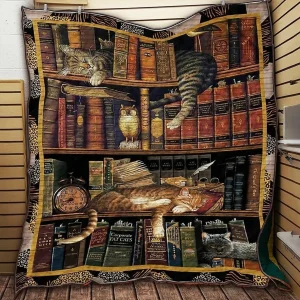 Cat And Book Cute V1 QE 3D Customized Quilt and Home Decor