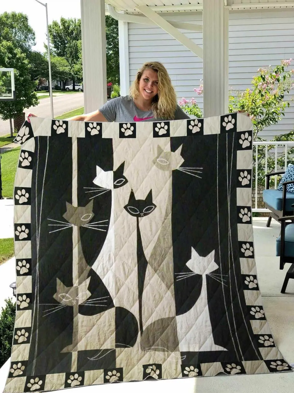 Cat Black And White Blanket Th0607 Quilt and Home Decor