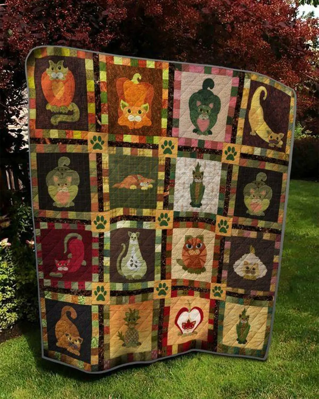 Cat Fruit Quilt Blanket Quilt and Home Decor