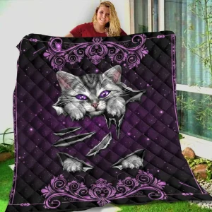 Cat Purple NTTH011298 3D Customized Quilt and Home Decor