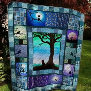 Cat Sit Under The Tree Quilt Blanket Quilt and Home Decor