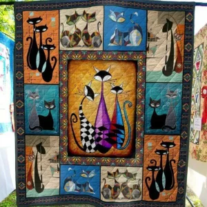Cat Vase Chessboard Pattern Quilt Blanket Quilt and Home Decor