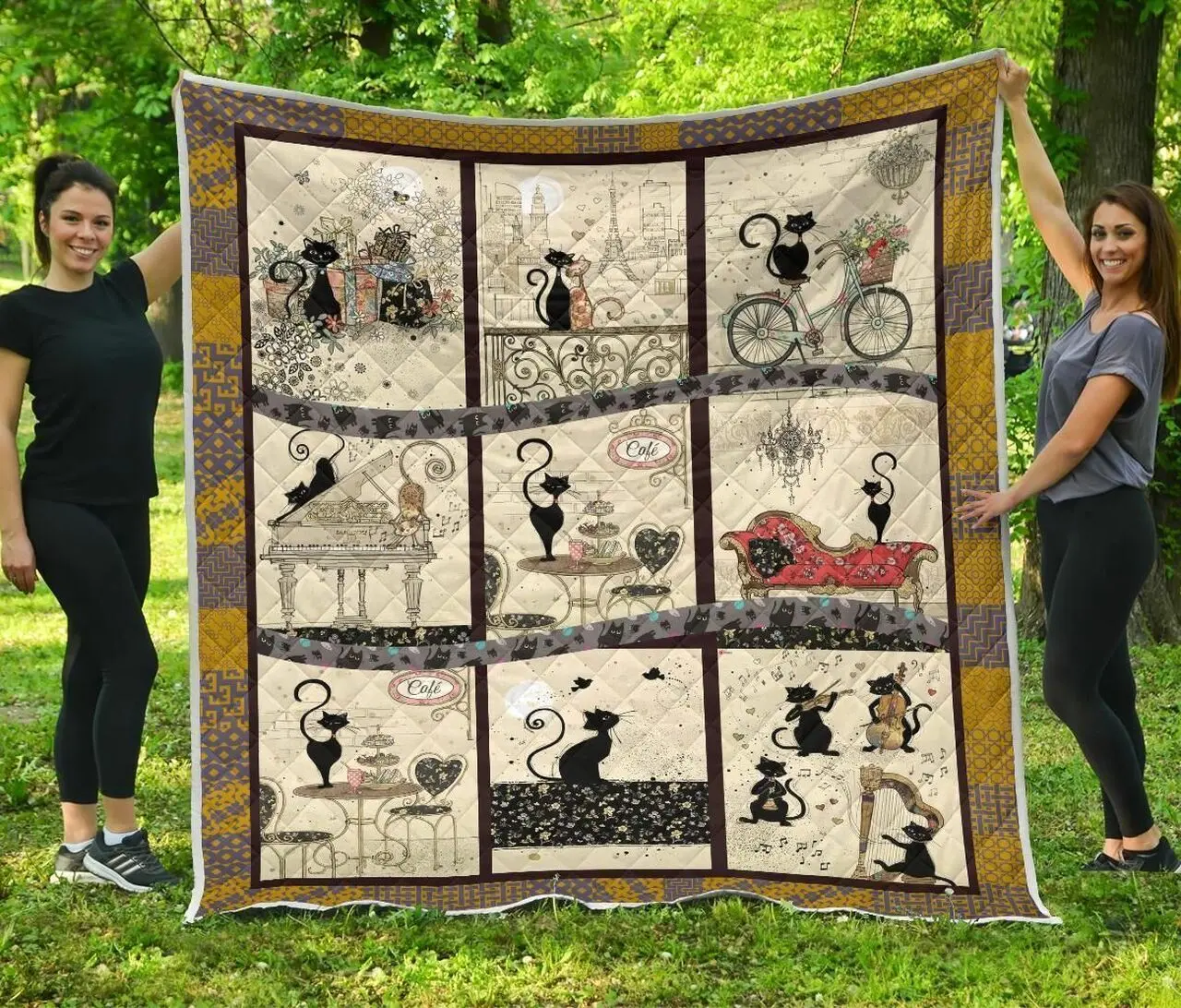 Cat Vintage Quilt Blanket and Home Decor