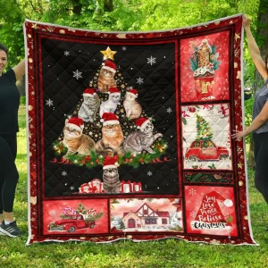 Cats Christmas Tree Premium Quilt Quilt and Home Decor