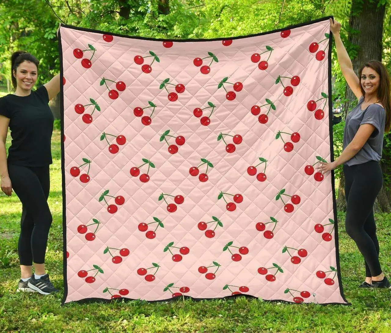 Cherry Pattern Pink Background DHCDHC DT1910 Quilt Blanket and Home Decor