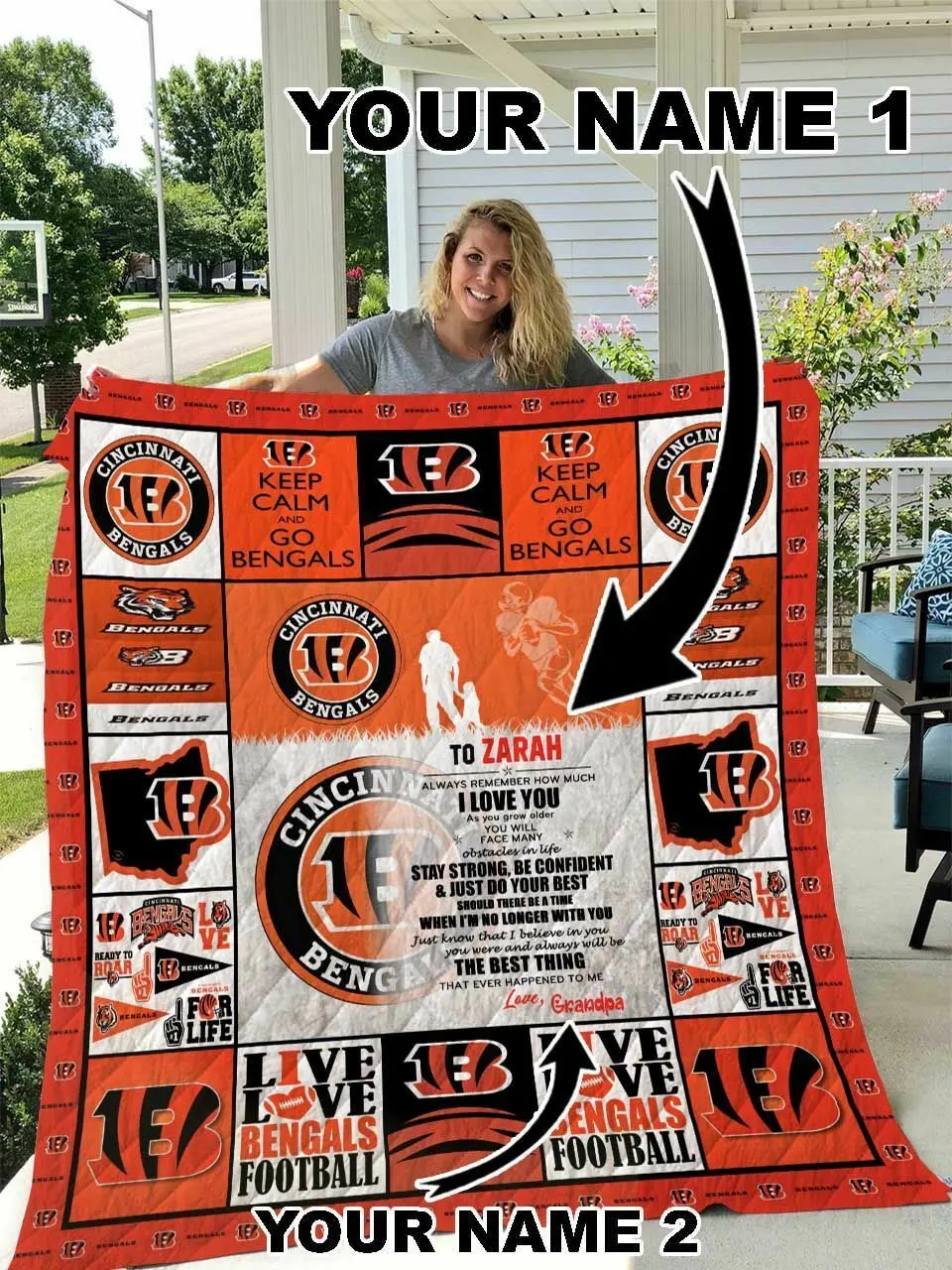 Cincinnati Bengals Personalized Name Quilt Blanket and Home Decor