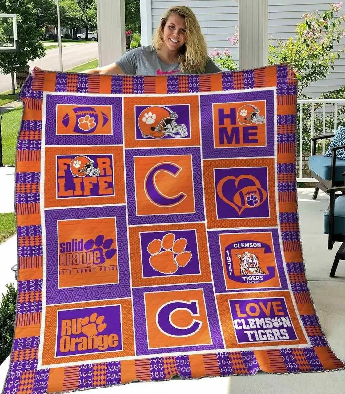 Clemson Tigers Blanket Th1607 Quilt and Home Decor