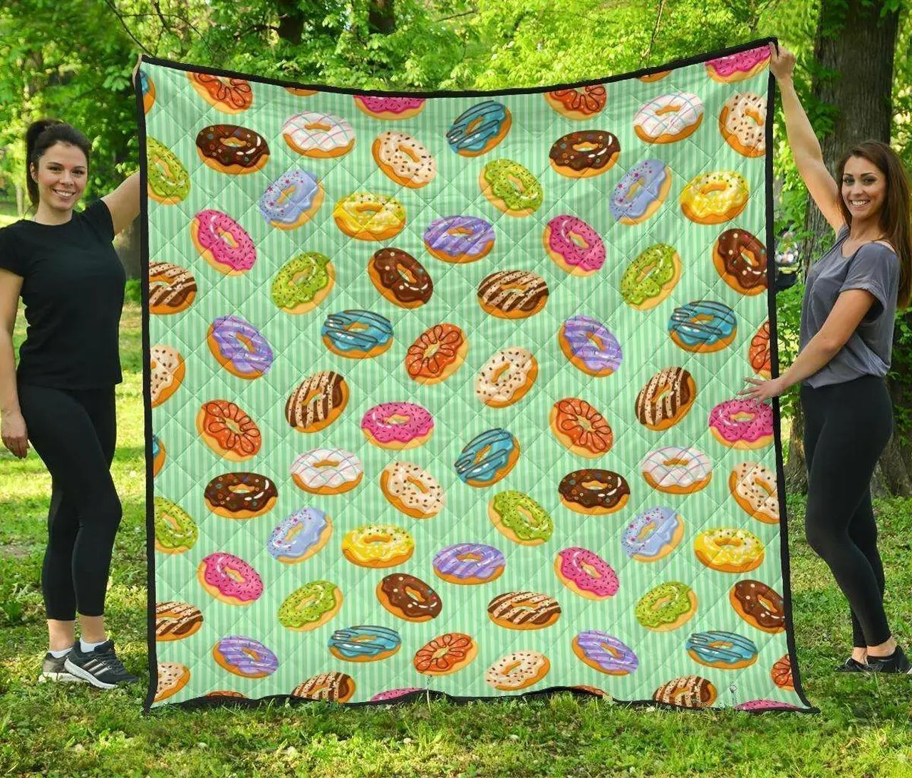 Colorful Donut Pattern Green Background DHCDHC DT1910 Quilt Blanket and Home Decor